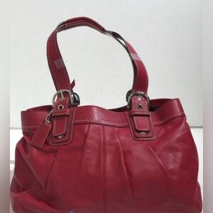 Coach Soho Red Leather Double Handles Tote Shoulder Bag Purse w/ COA